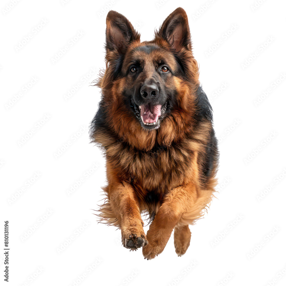 A cute german shepperd with brown and black isolated on transparent background