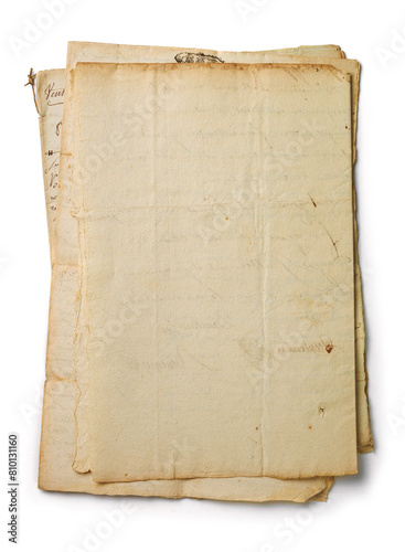 Old antique paper isolated on a white background. Vintage calligraphy, ancient seal