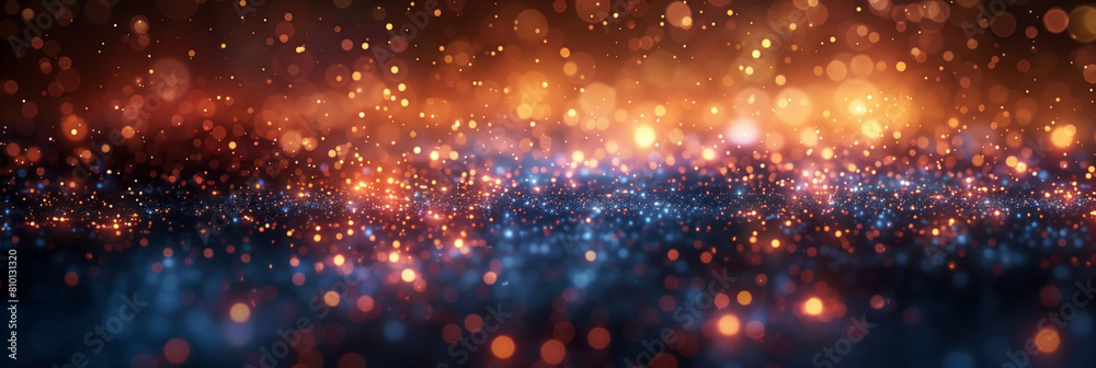 Fototapeta premium panoramic bokeh background of abstract glitter lights, defocused