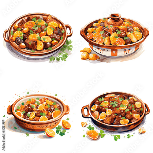 A mouthwatering slow-cooked meat stew with citrus, herbs, and spices, served in rustic earthenware. Perfect for food blogs, menus, restaurant ads, and home-cooked meal inspirations.