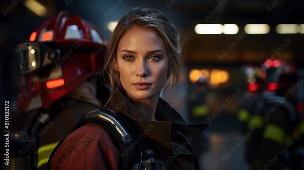 Brave firefighter in uniform at night