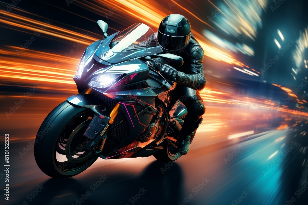 Speeding motorcycle on a blurred background