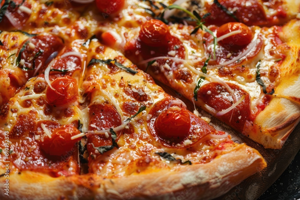 This mouthwatering pizza is the perfect combination of crispy crust, tangy sauce, and gooey cheese. It's topped with fresh, flavorful ingredients that will leave you craving more. This mouthwatering pizza is the perfect combination of crispy crust, tangy sauce, and gooey cheese. It's topped with fresh, flavorful ingredients that will leave you craving more.
