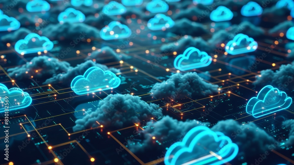Tiled design featuring interconnected cloud servers Tiled design featuring interconnected cloud servers