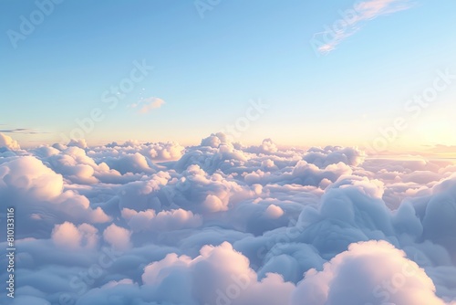 Twilight sky with puffy stratocumulus clouds on a soft transparent white surface, perfect for serene evening scenes photo
