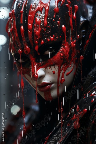 Dramatic portrait of a bleeding face