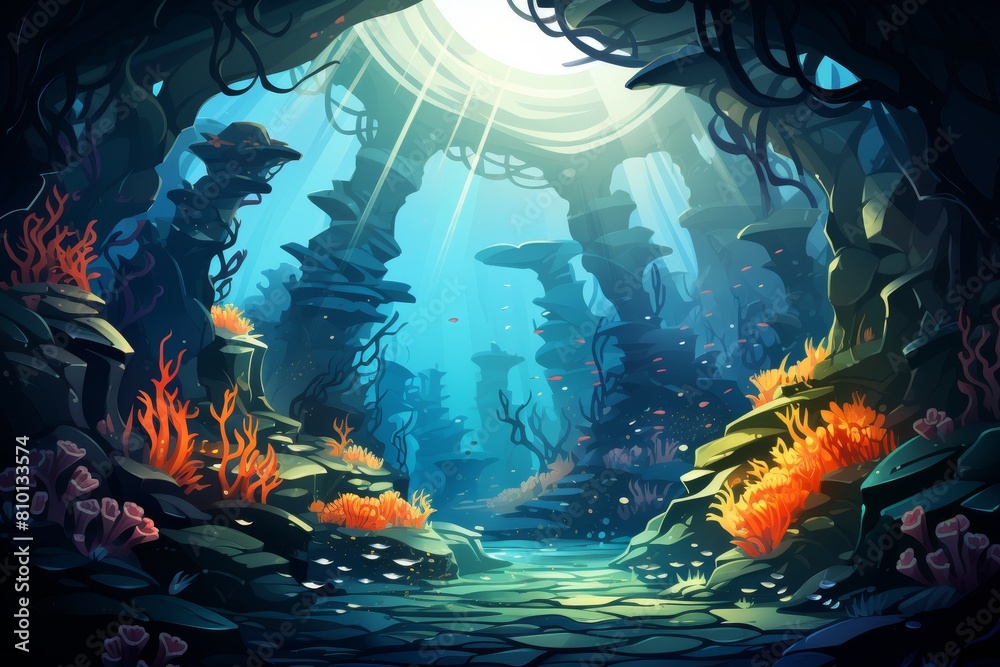 Obraz premium Vibrant underwater coral reef scene with tropical fish