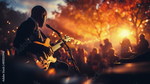 Man Playing Guitar in Front of Microphone