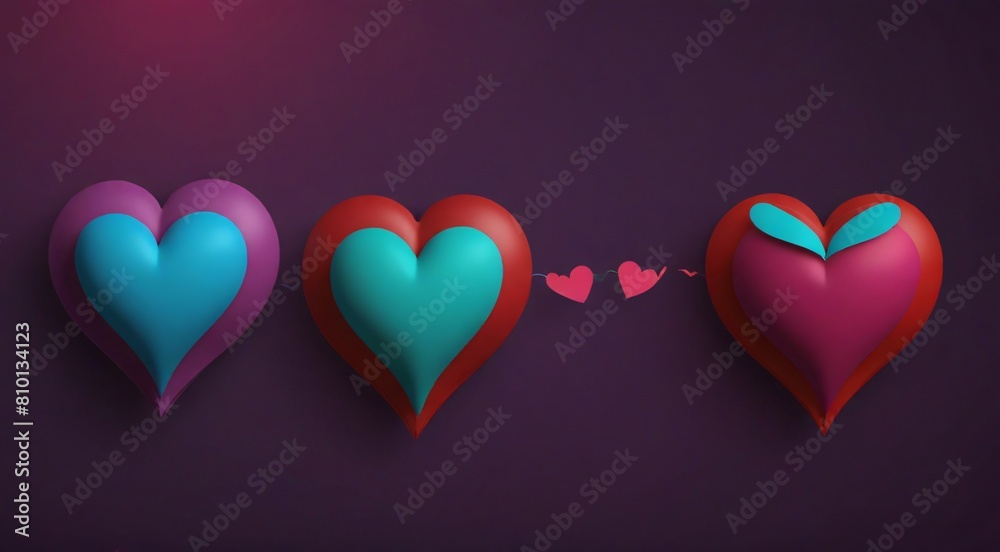 three hearts are arranged in a row on a purple and red background three hearts are arranged in a row on a purple and red background