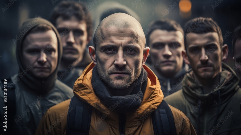 group of serious looking men in winter clothing group of serious looking men in winter clothing