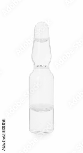 One glass ampoule with liquid isolated on white