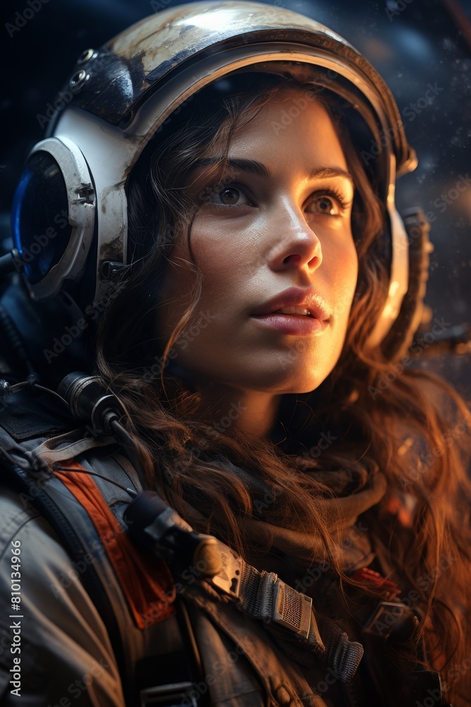 Astronaut in spacesuit gazing into the distance Astronaut in spacesuit gazing into the distance
