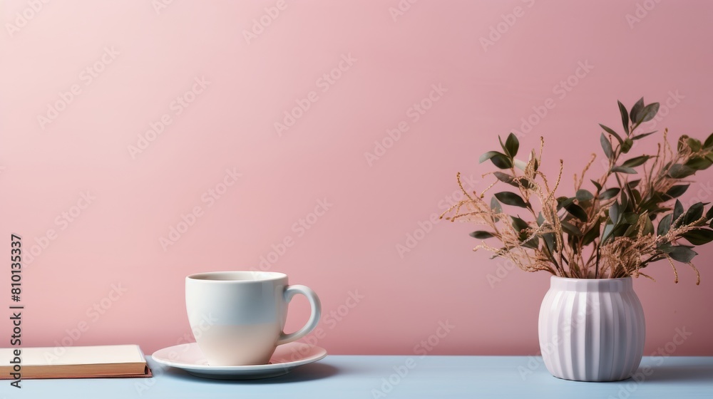 A Cup of Coffee Beside a Vase of Flowers