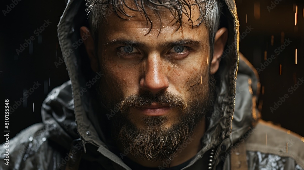 Intense bearded man with piercing eyes Intense bearded man with piercing eyes