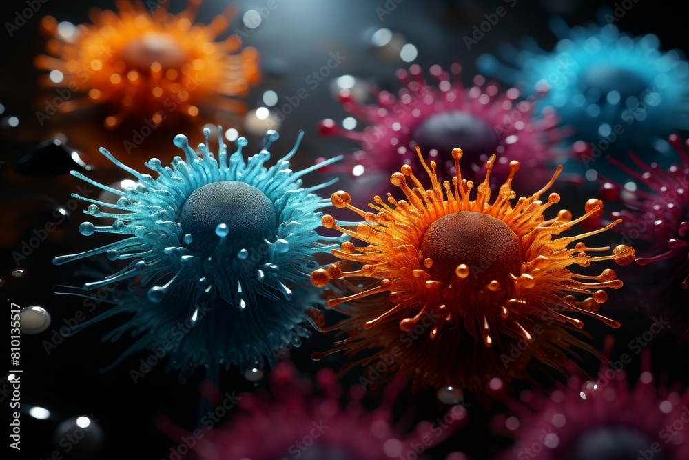 Colorful microscopic view of virus cells Colorful microscopic view of virus cells