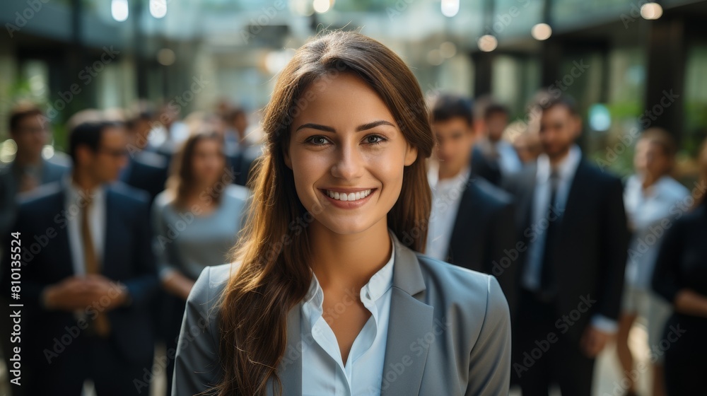 smiling businesswoman in professional attire smiling businesswoman in professional attire