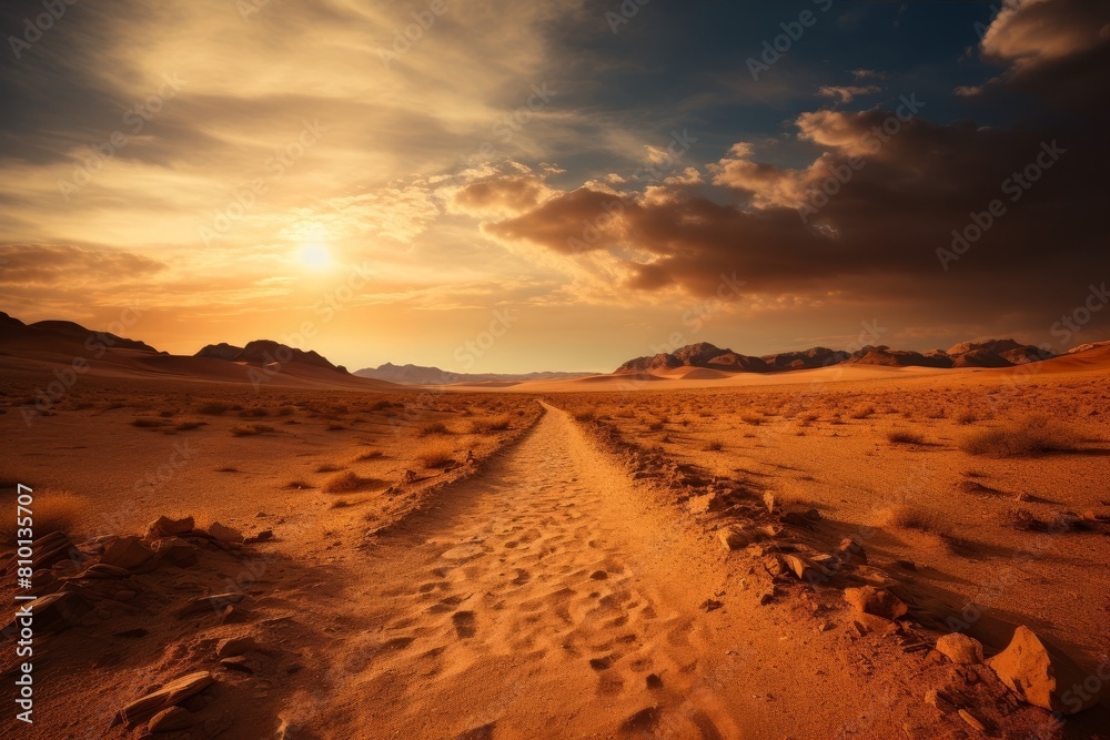 Dramatic sunset over desert landscape