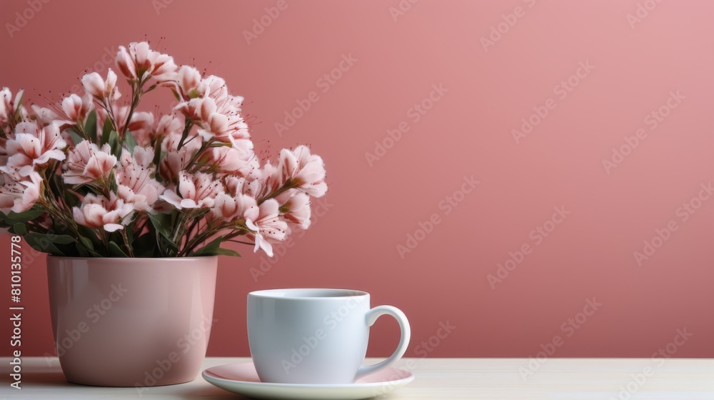 A Cup of Coffee Beside a Vase of Flowers