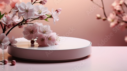 Pink Flowers and White Container on Pink Background