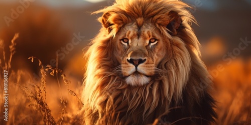 Majestic lion in golden sunset © Balaraw