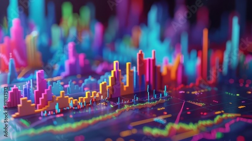 A colorful cityscape with buildings in different colors and sizes. The image is a representation of a city skyline with a focus on the buildings and their heights