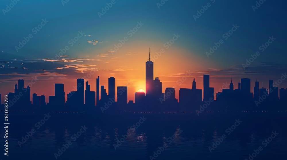 Artistic silhouette of urban skyline at dusk