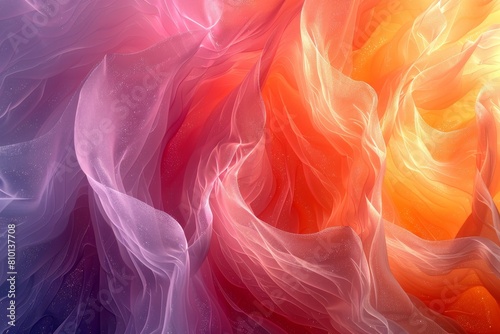 The image shows a silky wave flow in a mesmerizing blend of purple and orange colors