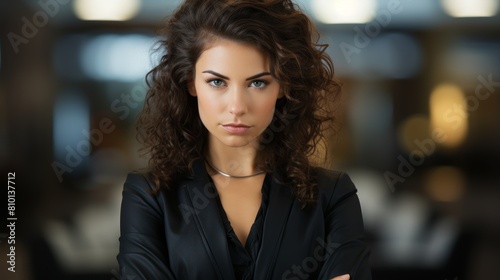 Confident young woman in black suit
