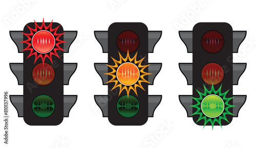 Simple traffic signal light vector set each with green orange red light transparent background