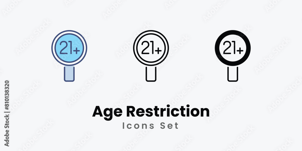 Age Restriction Icons set thin line and glyph vector icon illustration