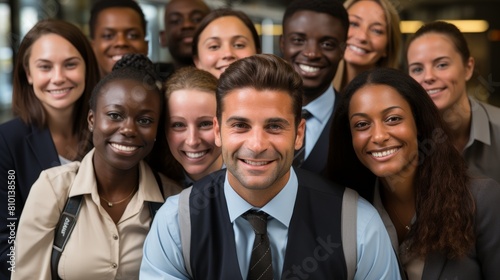 diverse business team smiling together