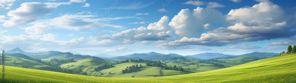 Scenic rolling hills and mountain landscape