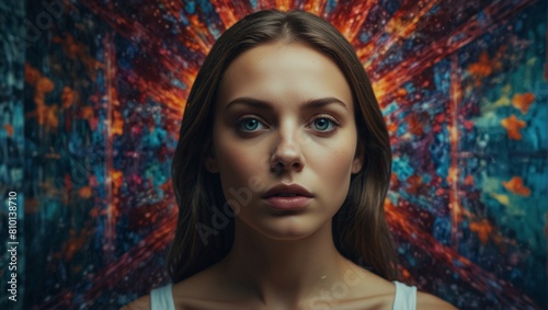 Inner Cosmos: Young Woman Portrait Reflecting the Kaleidoscope of Human Psyche