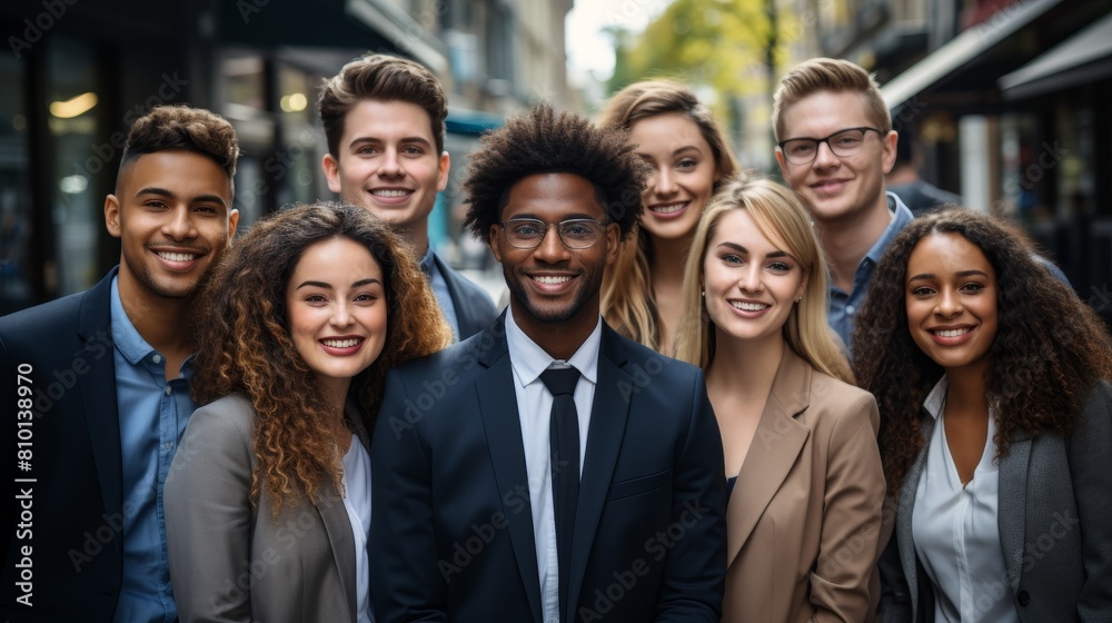 diverse group of young professionals smiling together diverse group of young professionals smiling together