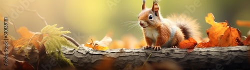 Cute squirrel in autumn leaves