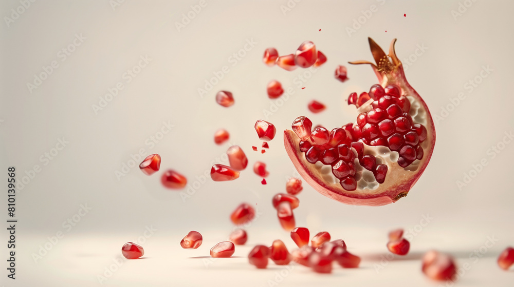 Minimalist Shot of Pomegranate Seeds Tumbling Out Minimalist Shot of Pomegranate Seeds Tumbling Out