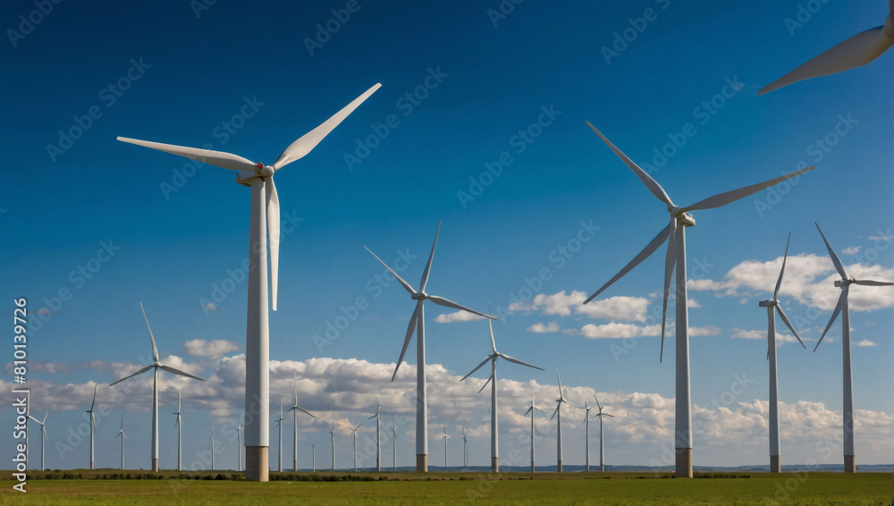 Wind Power Horizon, View of a Vast Wind Farm Generating Green Energy