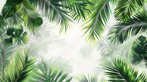 A green leafy background with a few leaves in the foreground