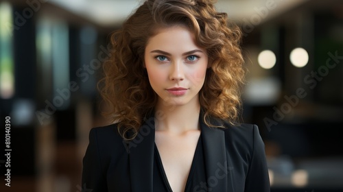 Confident young woman in black suit