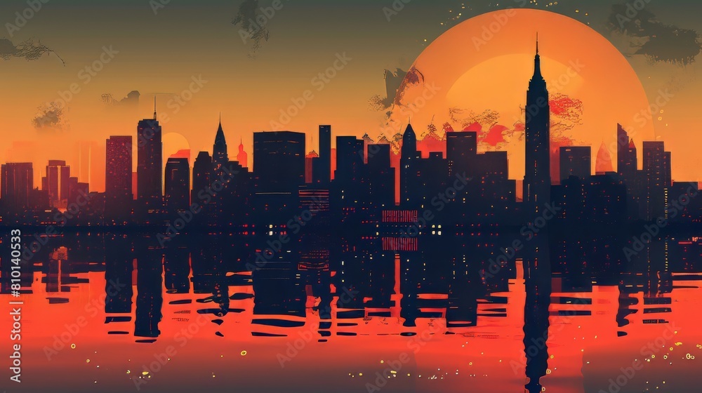 City skyline portrayed in bold silhouette