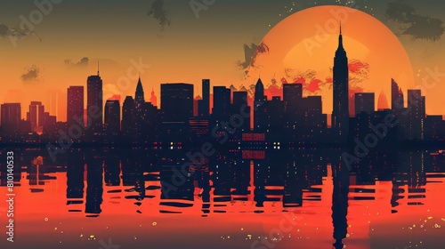 City skyline portrayed in bold silhouette