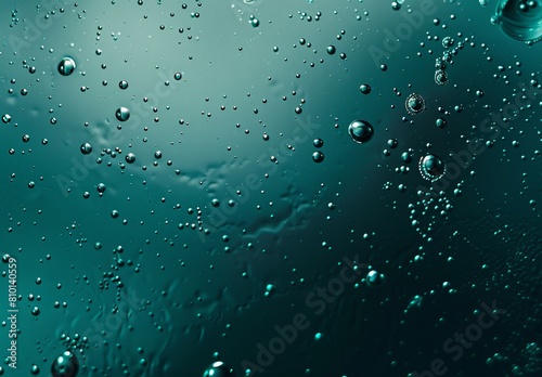A detailed close-up of water droplets on a teal backdrop  showcasing texture and clarity