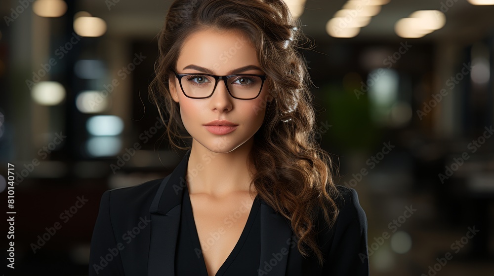 Elegant woman in black suit and glasses Elegant woman in black suit and glasses