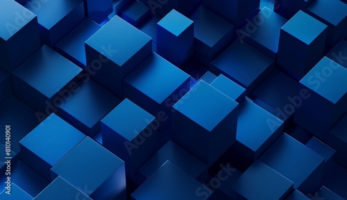 A close-up of blue geometric cubes forming an organized pattern  demonstrating depth and perspective