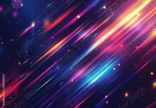 A digital art piece with bright colorful light streaks across a dark space-like background