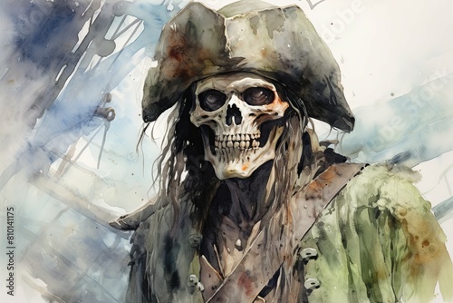 Back view of a pirate looking to ship - Captivating artwork presents the back of a pirate in dirty, tattered clothes gazing at a distant ship