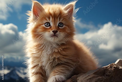 Adorable fluffy kitten with blue eyes
