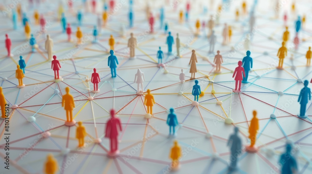 © Sodapeaw - A group of people are connected by a web of lines. The people are of different colors and sizes