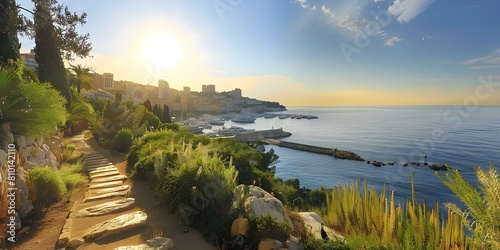 Panoramic view of Monacos port Hercules and Fontvieille in Monte Carlo. Concept Travel, Landscape, Architecture, Monaco, Panoramic View photo