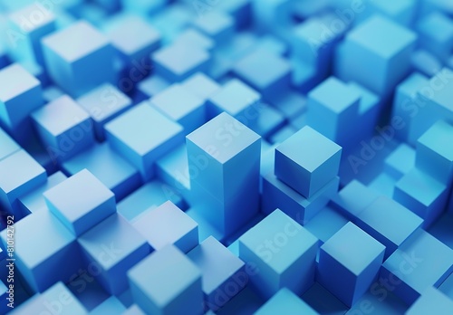 A cool-toned digital rendering of uniform blue 3D cubes with varying heights creating depth